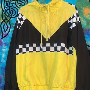 Yellow and checkered hooded jacket. READ DESCRIPTION